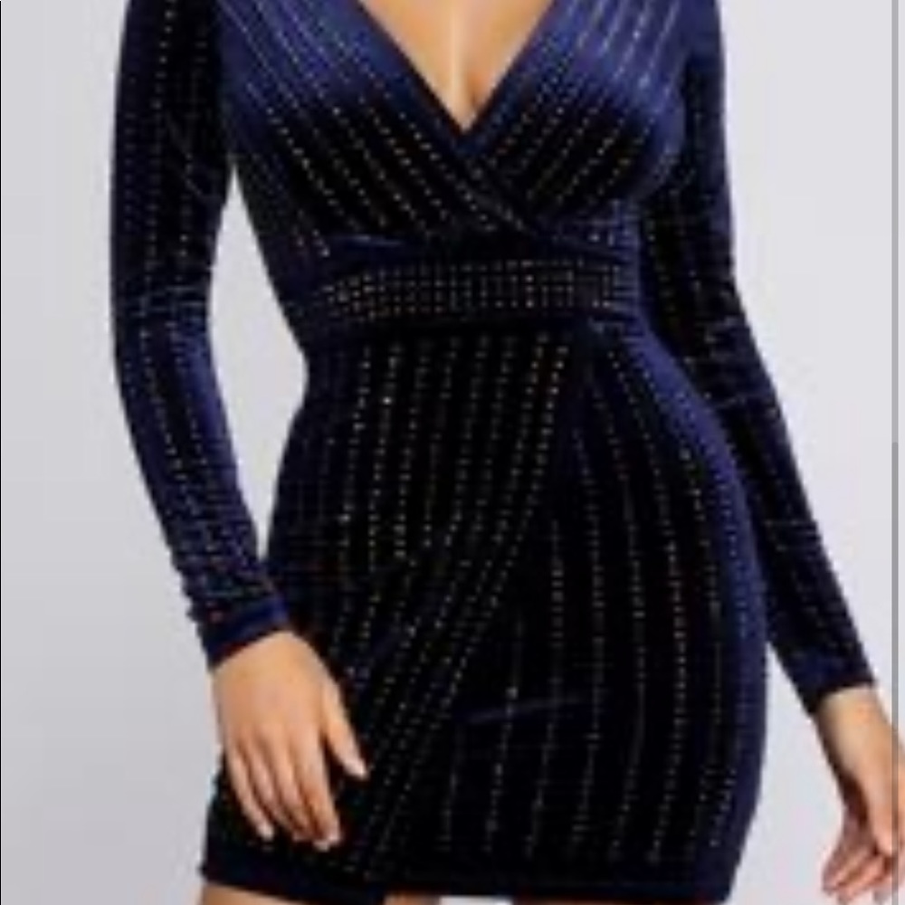 Velvet navy blue long sleeve dress ONLY WORN ONCE